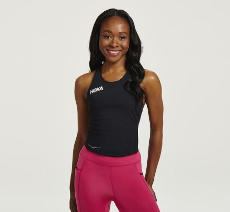 Hoka One One Fitted Tank - Top Dama Negrii | RO-pNnUlBl